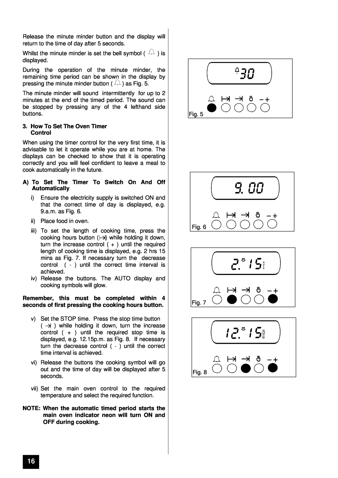 Tricity Bendix TBD903 How To Set The Oven Timer Control, A To Set The Timer To Switch On And Off Automatically 