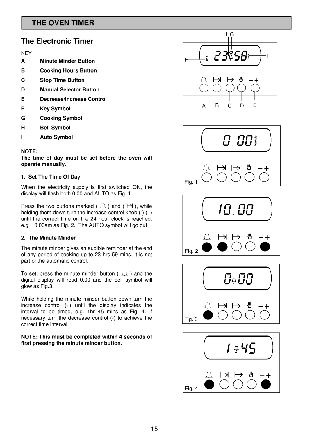 Tricity Bendix TBD913 installation instructions Oven Timer, Key, Minute Minder, C D E 