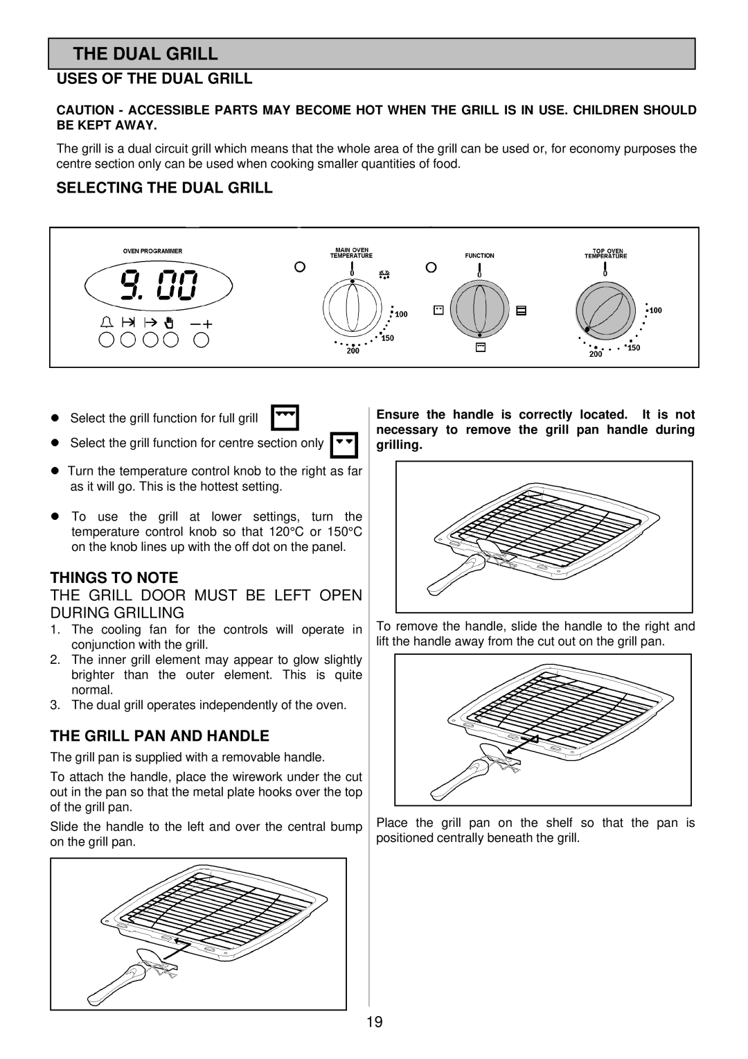 Tricity Bendix TBD913 Uses of the Dual Grill, Selecting the Dual Grill, Things to Note, Grill PAN and Handle 