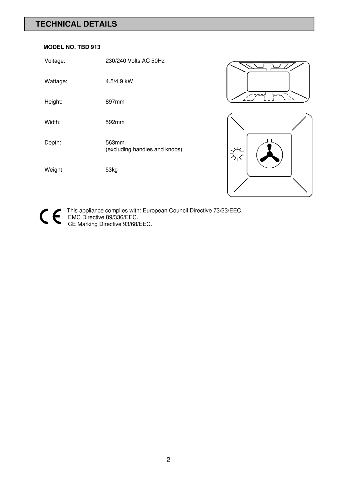 Tricity Bendix TBD913 installation instructions Technical Details, Model NO. TBD 