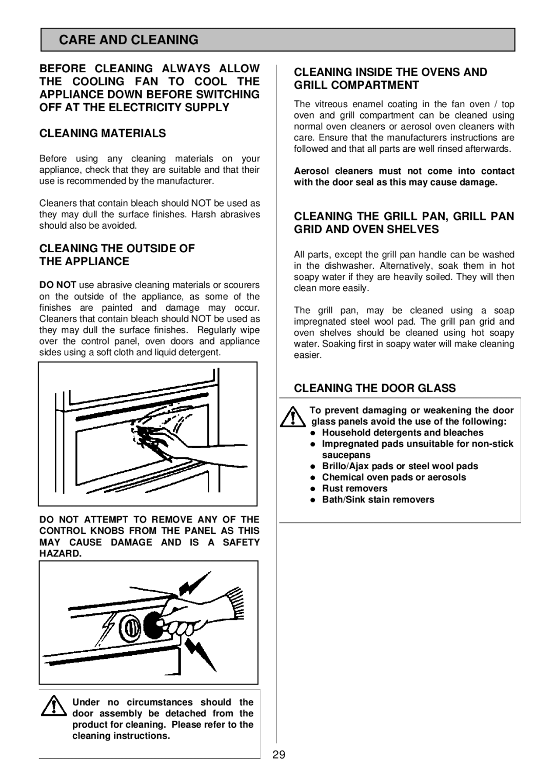 Tricity Bendix TBD913 Care and Cleaning, Cleaning the Outside Appliance, Cleaning Inside the Ovens and Grill Compartment 