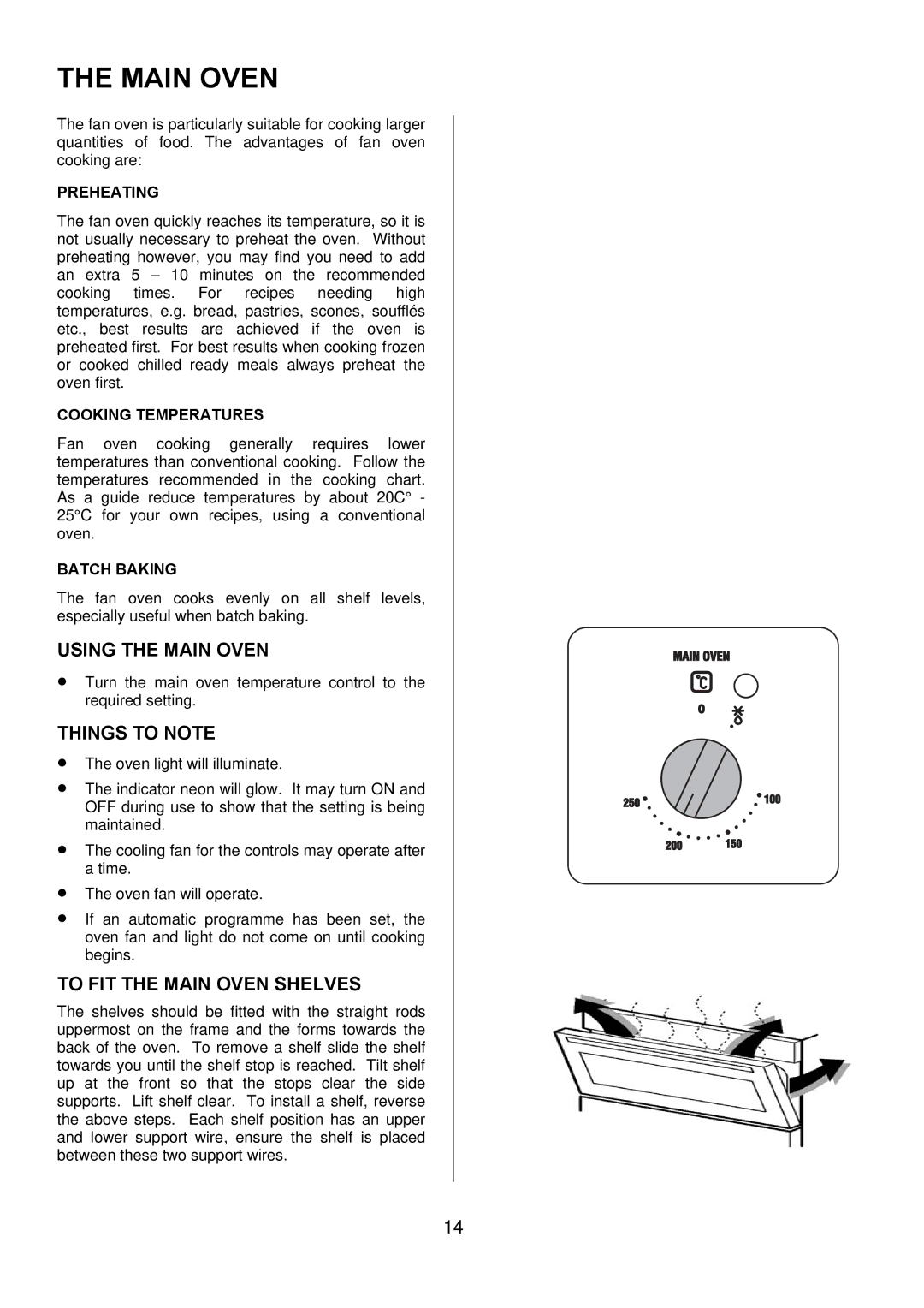 Tricity Bendix TBD950 installation instructions Using the Main Oven, To FIT the Main Oven Shelves 