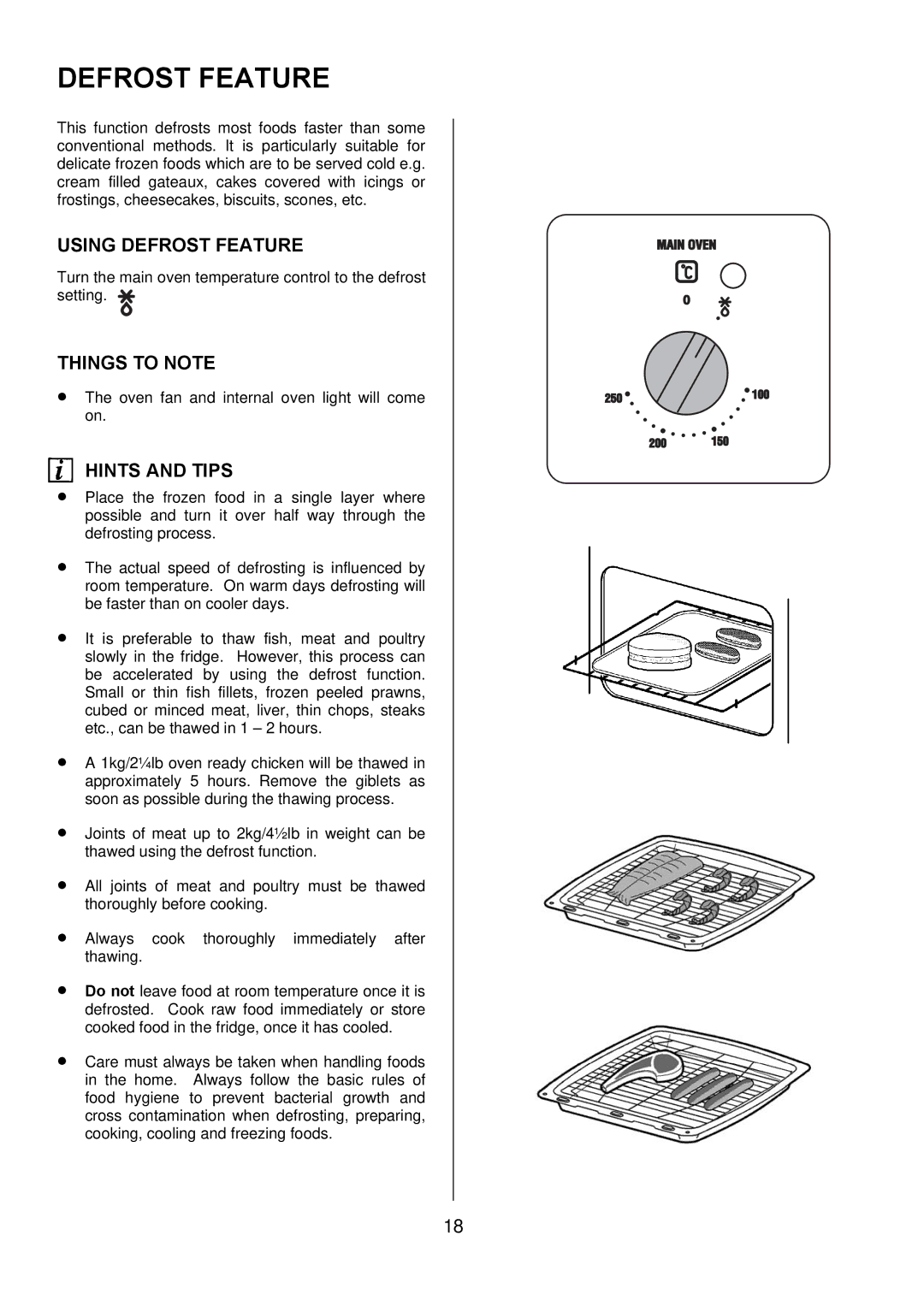 Tricity Bendix TBD950 installation instructions Using Defrost Feature 