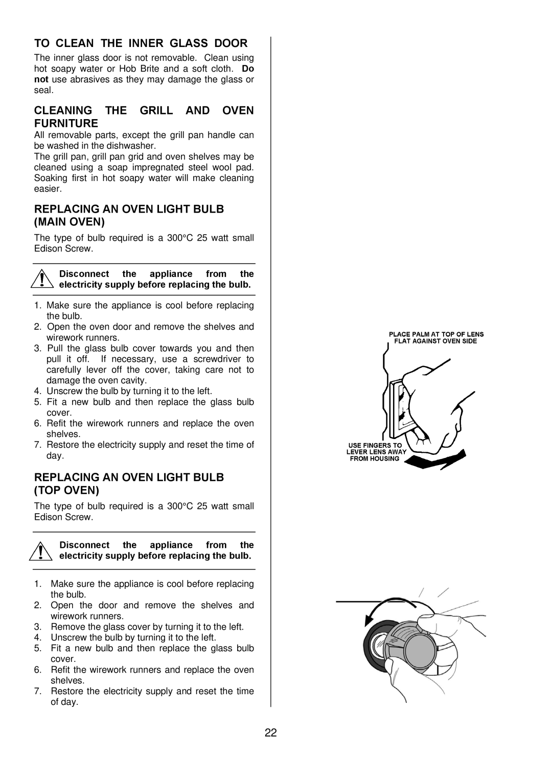 Tricity Bendix TBD950 installation instructions To Clean the Inner Glass Door, Cleaning the Grill and Oven Furniture 