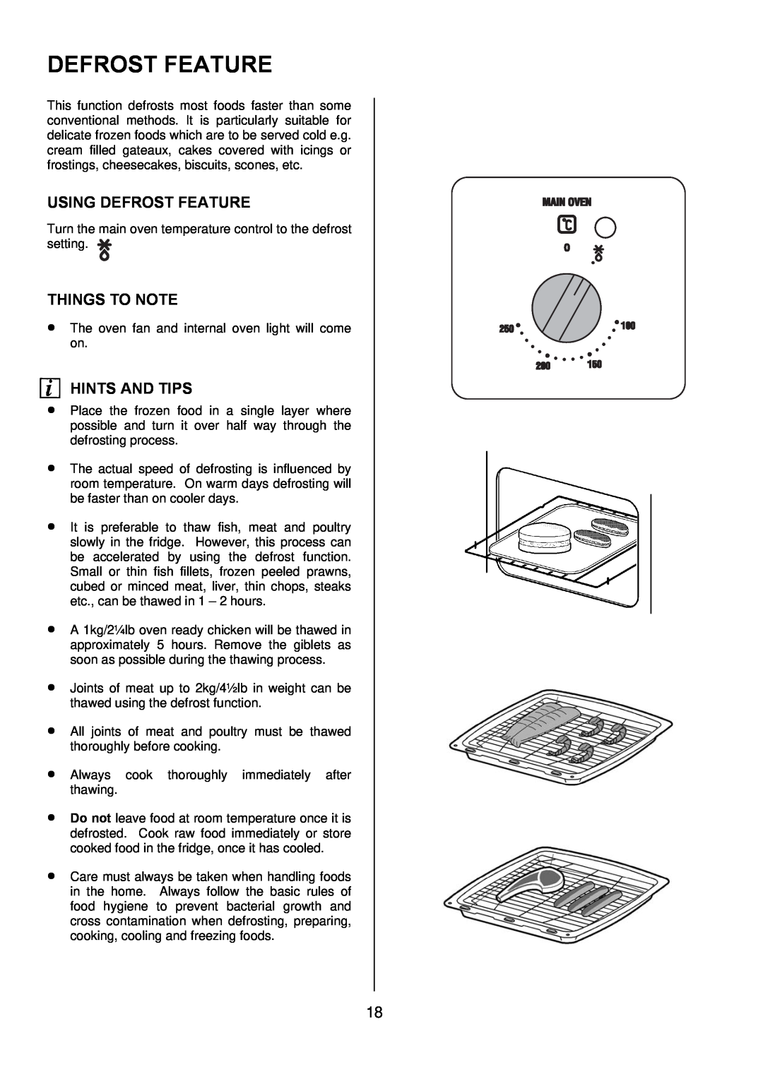 Tricity Bendix TBD950 installation instructions Using Defrost Feature, Things To Note, Hints And Tips 