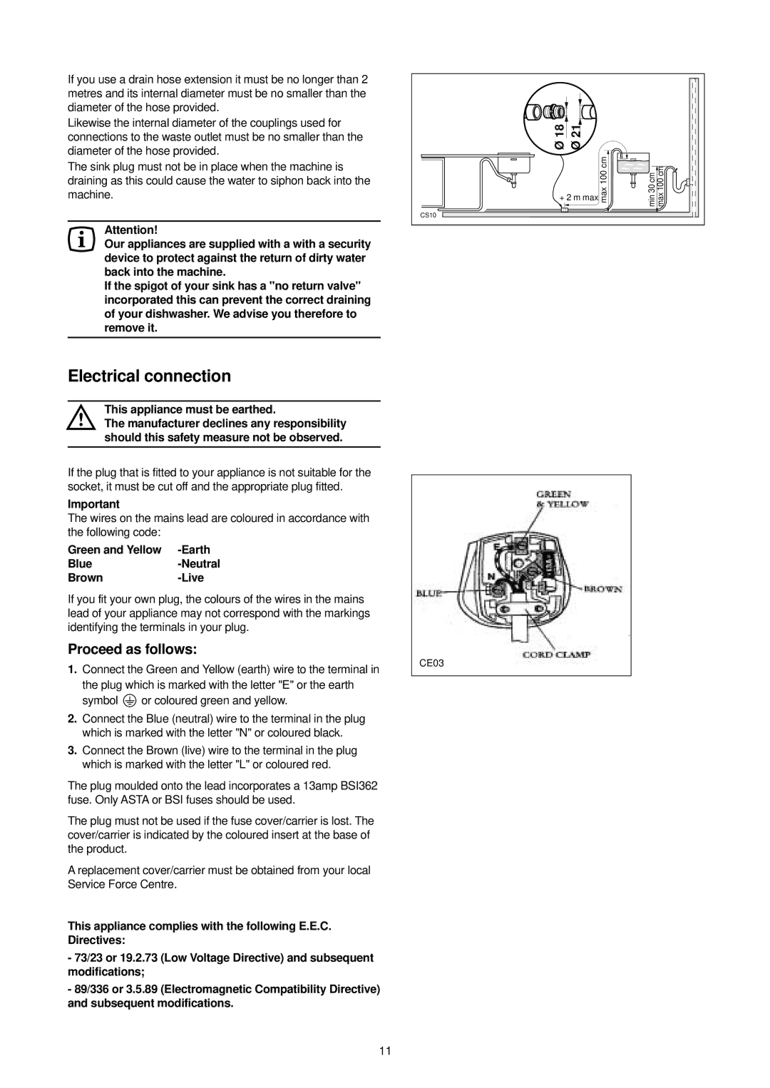 Tricity Bendix TBDW 30 manual Electrical connection, Proceed as follows 