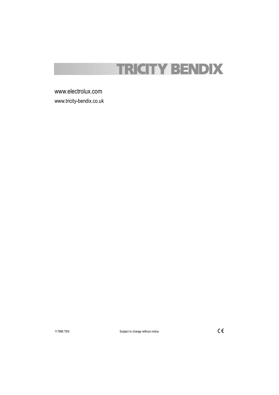 Tricity Bendix TBDW 32 manual 117996 79/0 Subject to change without notice 