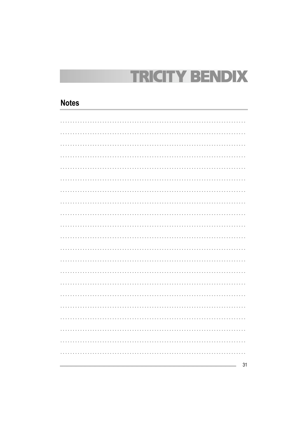 Tricity Bendix TBDW 32 manual Notes 