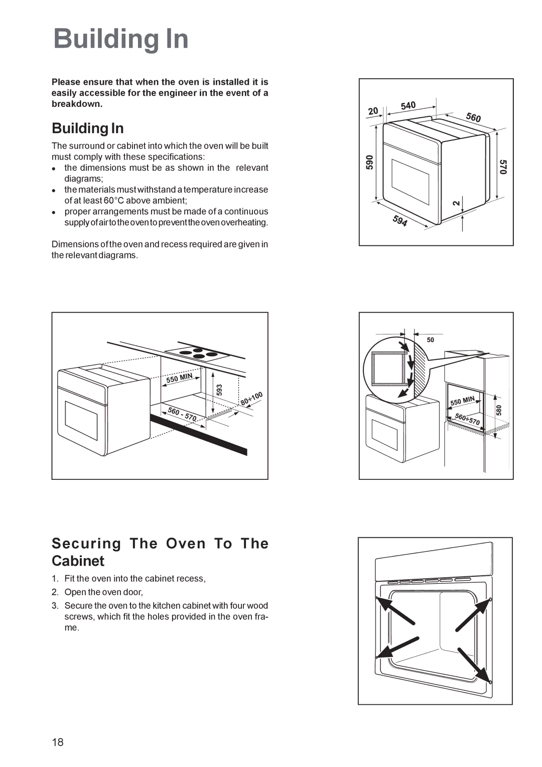 Tricity Bendix TBF 610 manual Building, Securing The Oven To The Cabinet, 570 