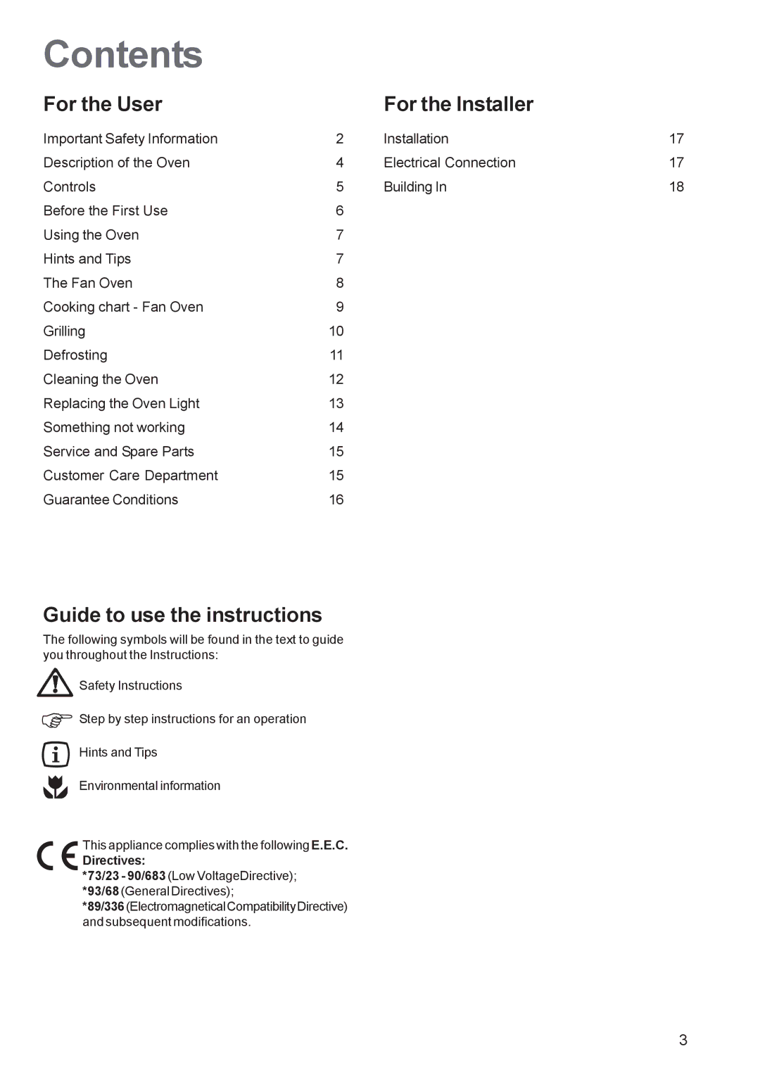 Tricity Bendix TBF 610 manual Contents 