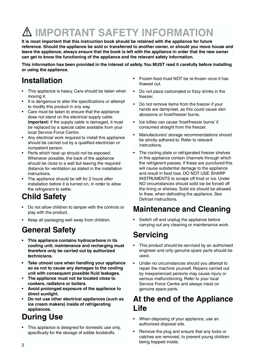 Tricity Bendix TBFF 55 installation instructions Important Safety Information, Installation 