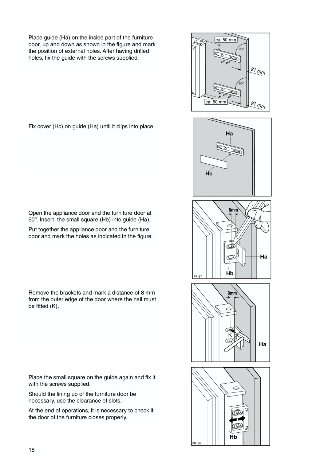 Tricity Bendix TBFF 55 installation instructions 21 m, Fix cover Hc on guide Ha until it clips into place 
