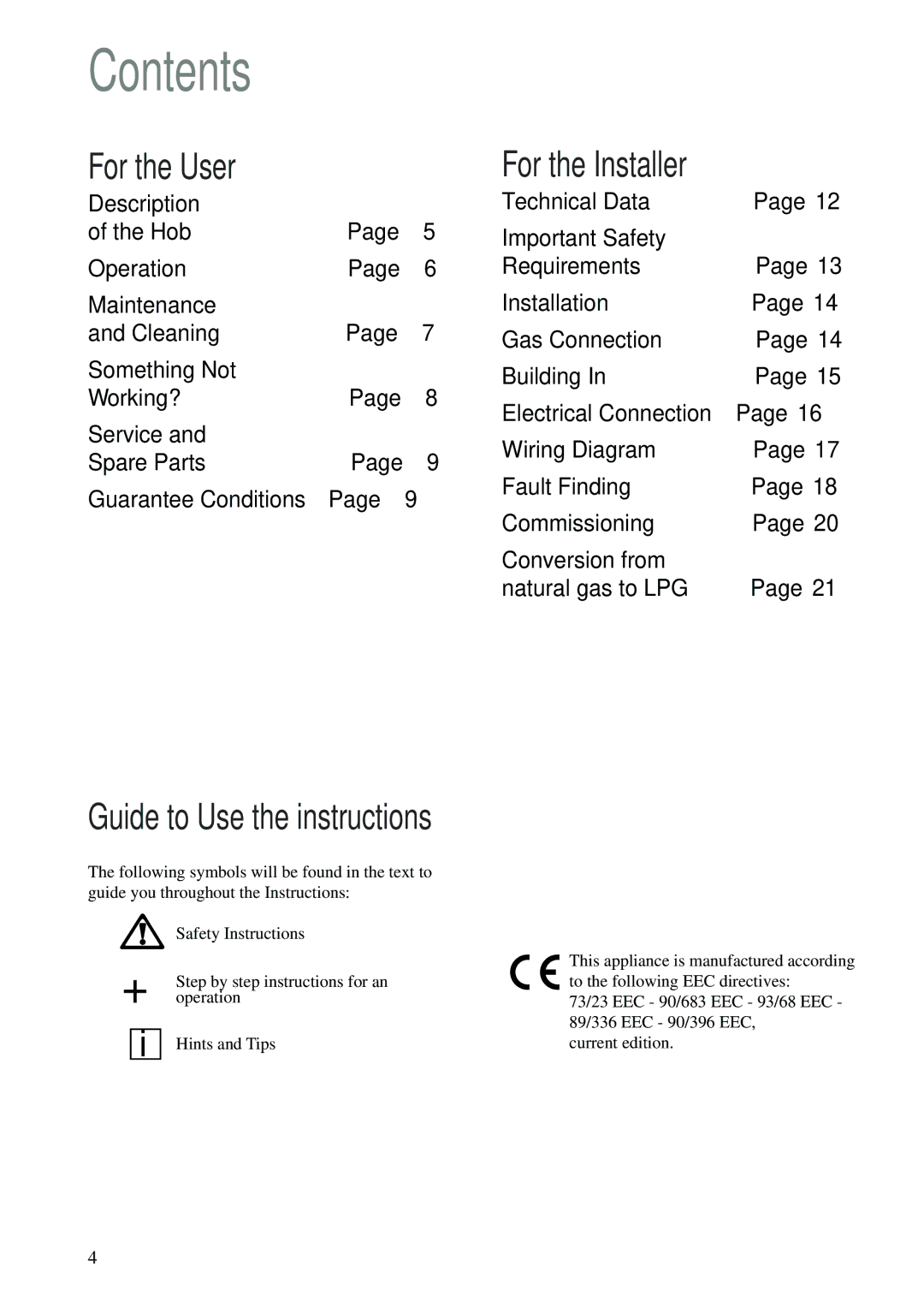 Tricity Bendix TBG 640 manual Contents 