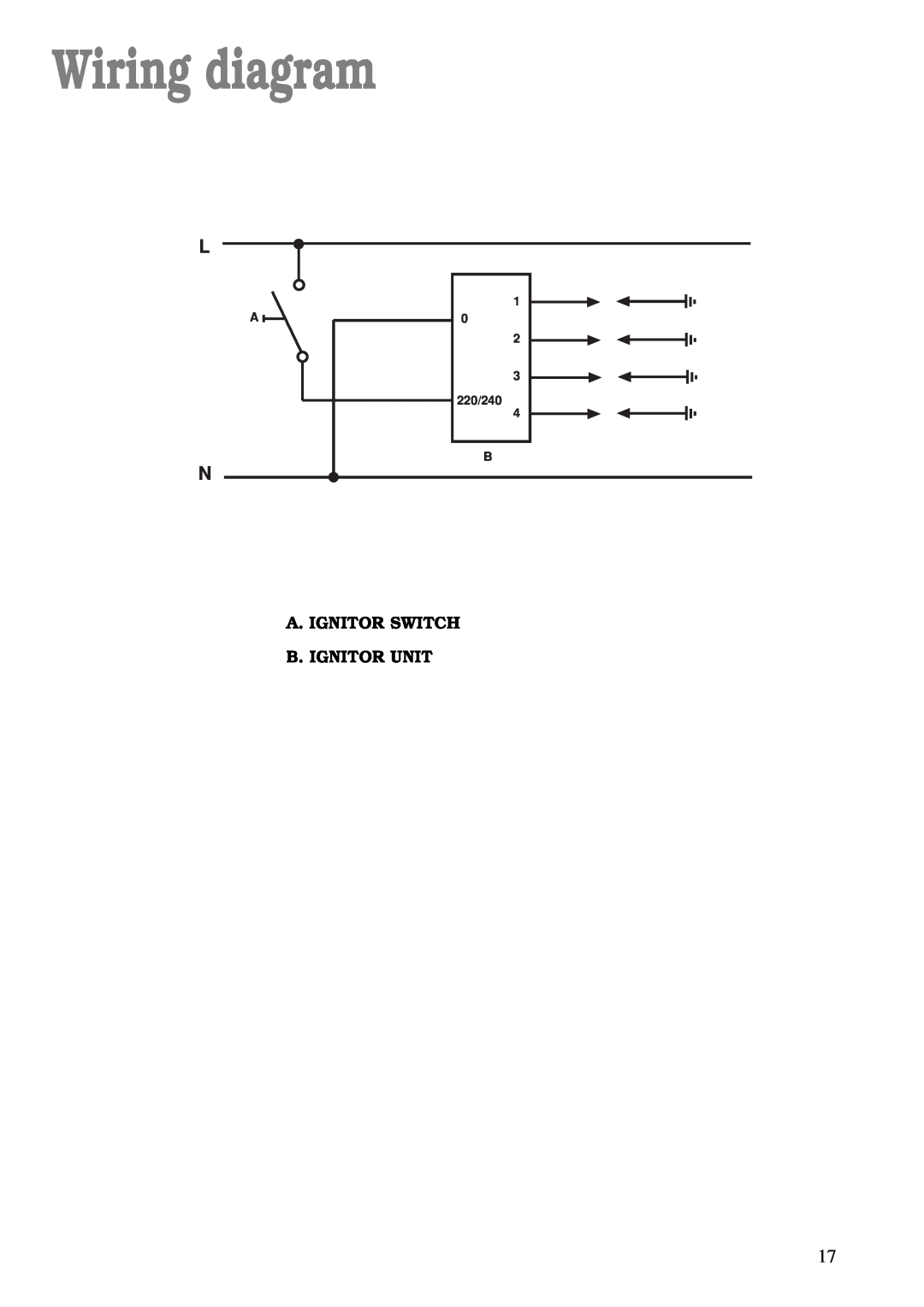 Tricity Bendix TBG 640 manual Wiring diagram, A. Ignitor Switch B. Ignitor Unit, 220/240 