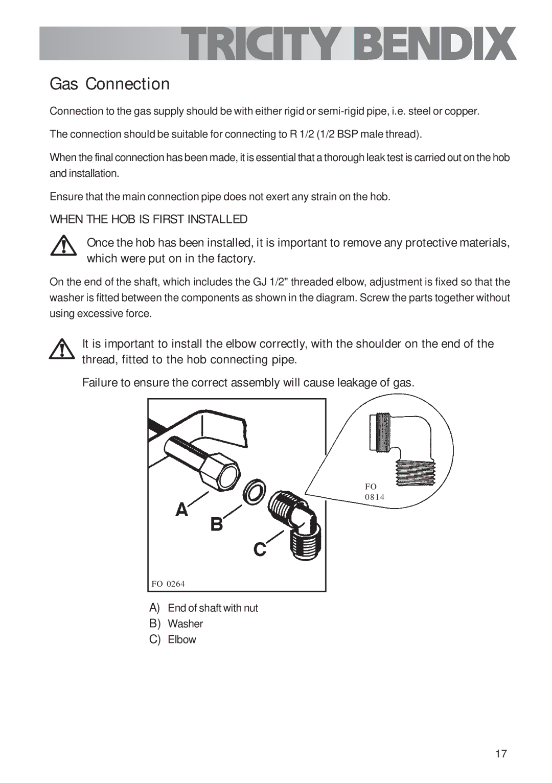 Tricity Bendix TBG700 user manual Gas Connection 