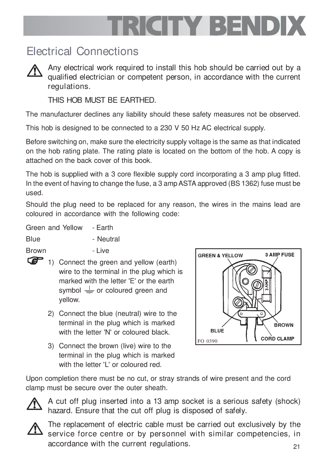 Tricity Bendix TBG700 user manual Electrical Connections, This HOB Must be Earthed 