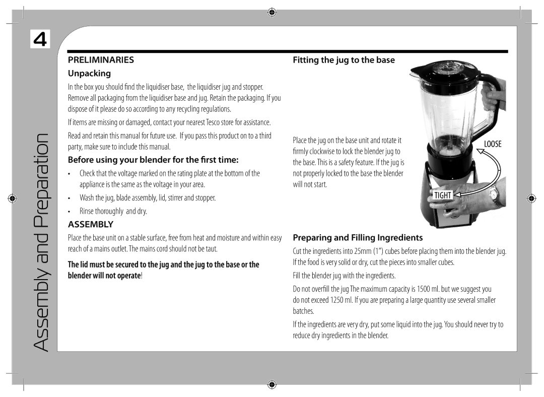 Tricity Bendix TBL10 instruction manual Preparation, Preliminaries, Assembly 