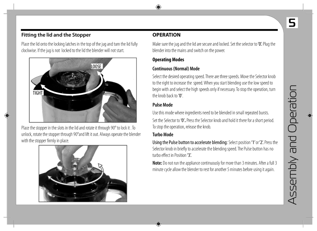 Tricity Bendix TBL10 instruction manual Assembly and Operation 