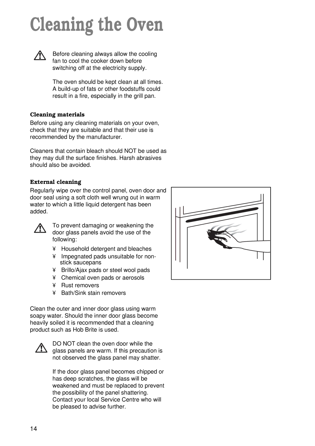 Tricity Bendix TBS 603 manual Cleaning the Oven, Cleaning materials, External cleaning 