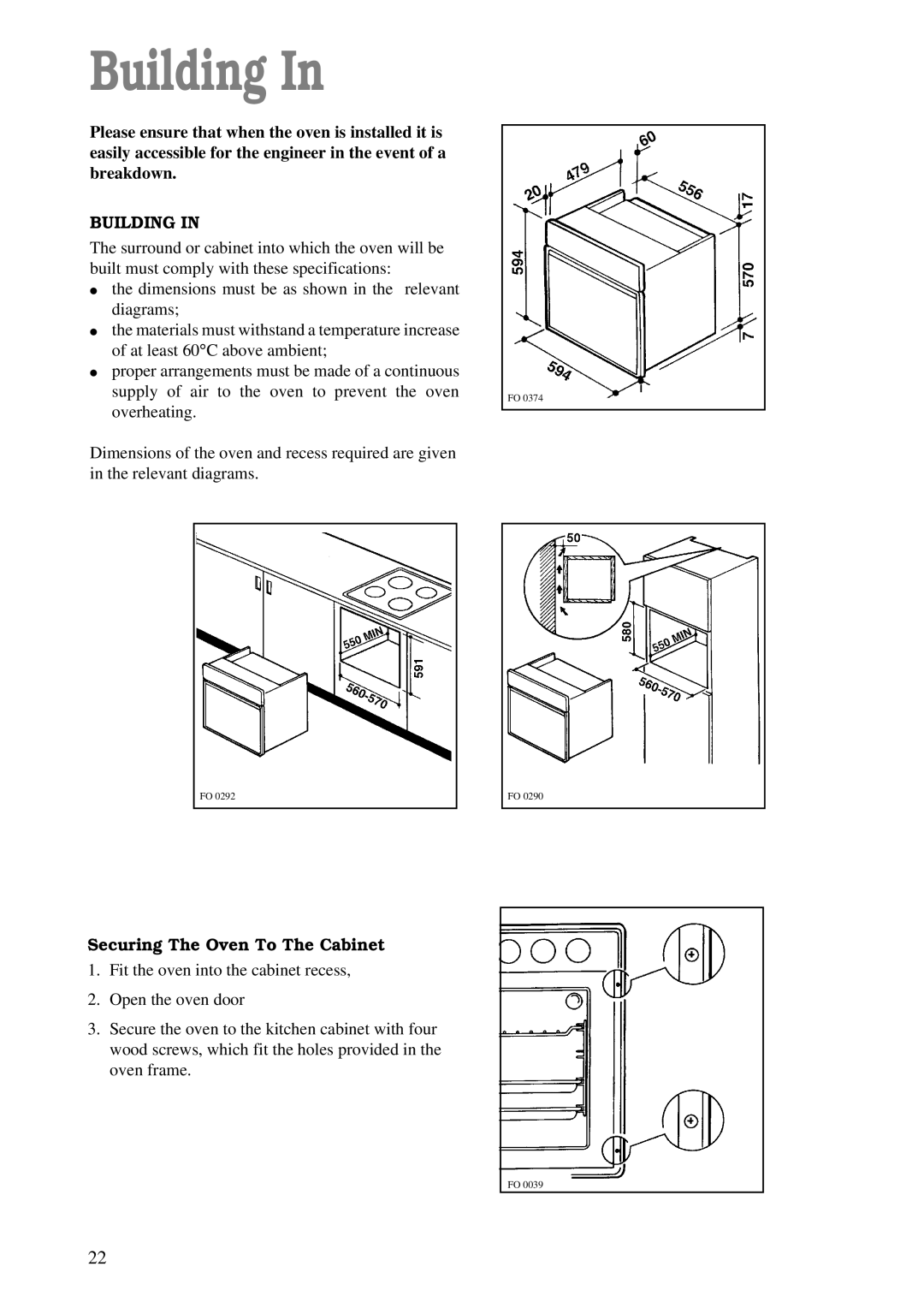 Tricity Bendix TBS 603 manual Building, Securing The Oven To The Cabinet 