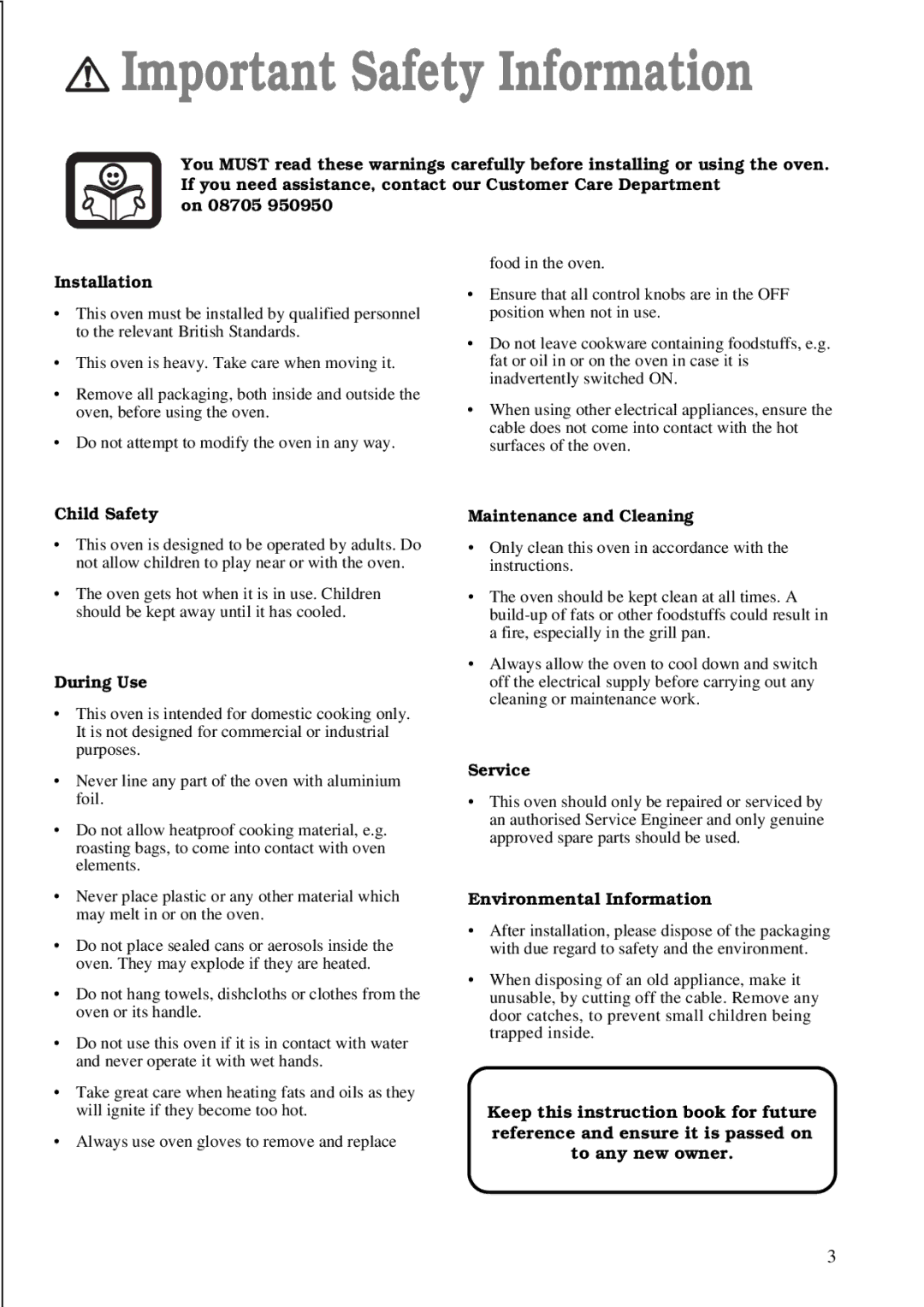 Tricity Bendix TBS 603 manual Important Safety Information 