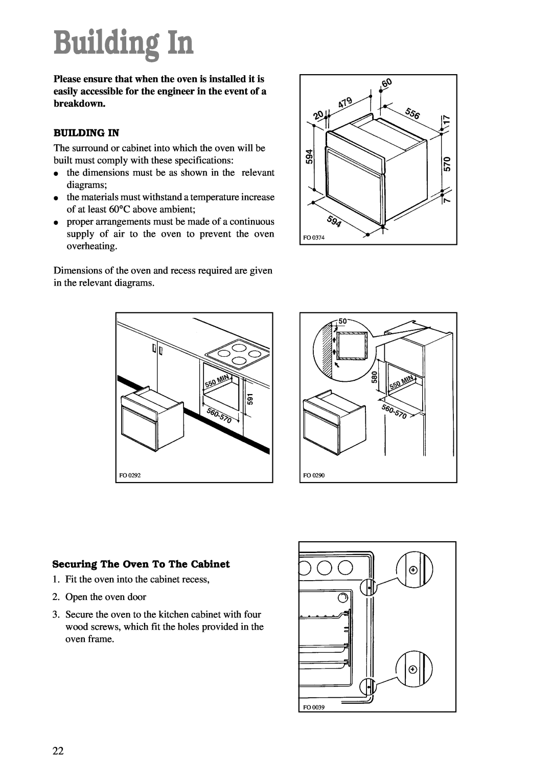 Tricity Bendix TBS 603 manual Building In, Securing The Oven To The Cabinet 