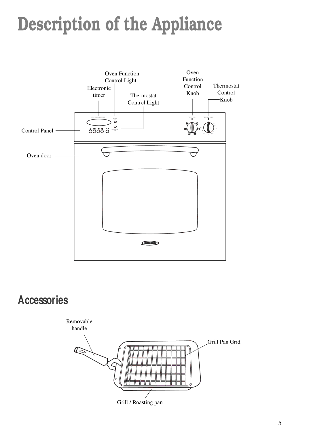 Tricity Bendix TBS 605 manual Description of the Appliance 