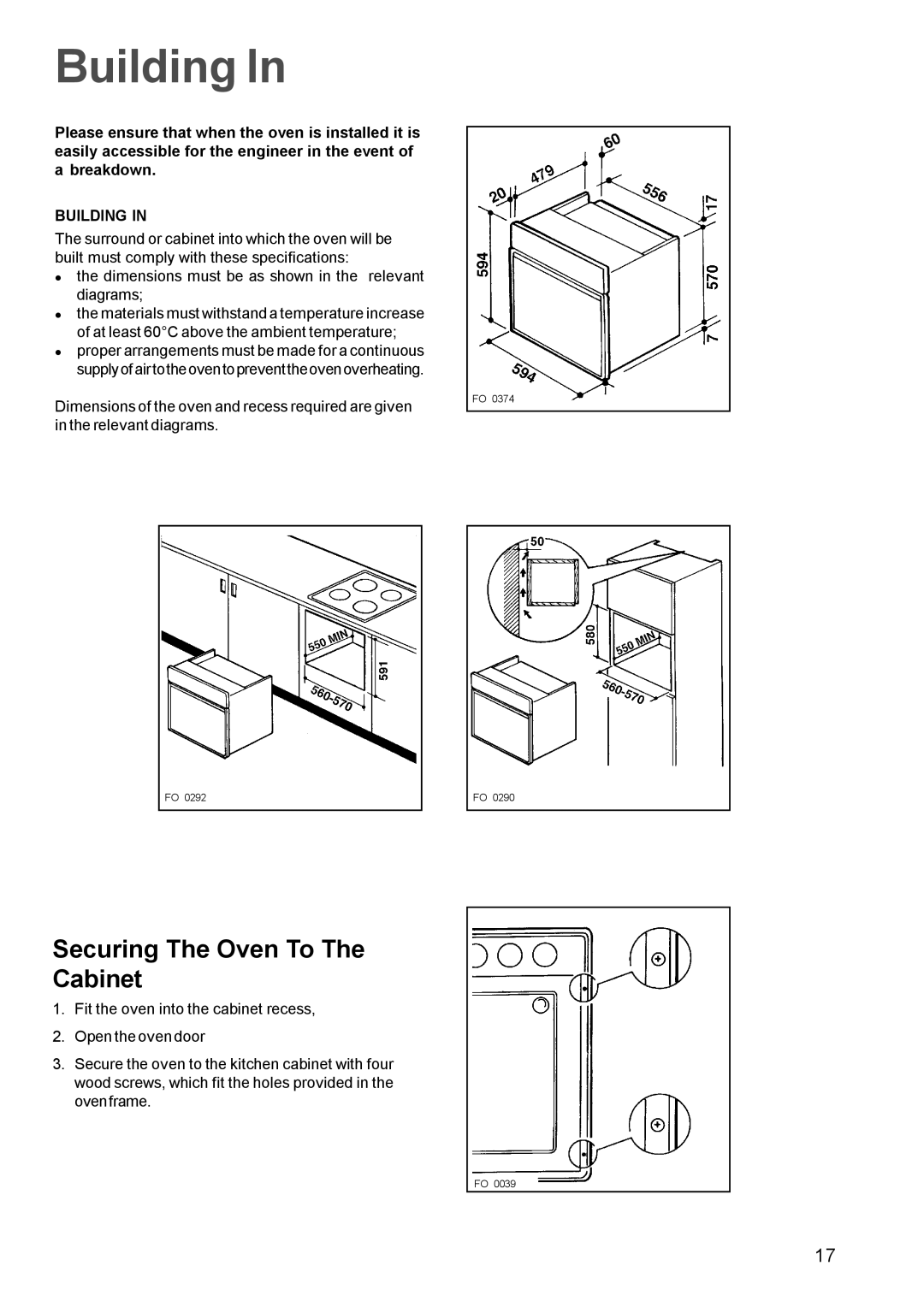 Tricity Bendix TBS 613 manual Building, Securing The Oven To Cabinet 