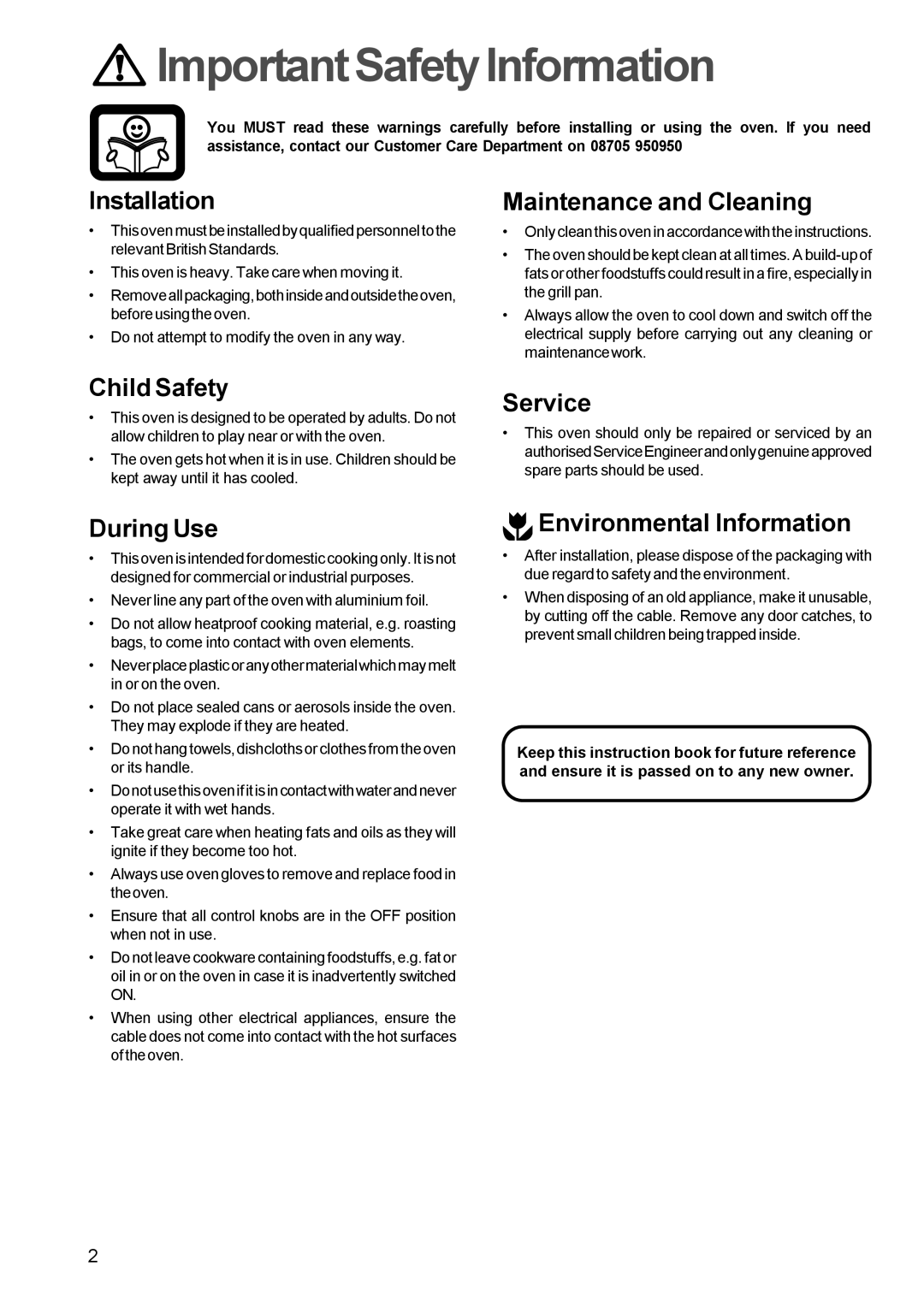 Tricity Bendix TBS 613 manual ImportantSafetyInformation 