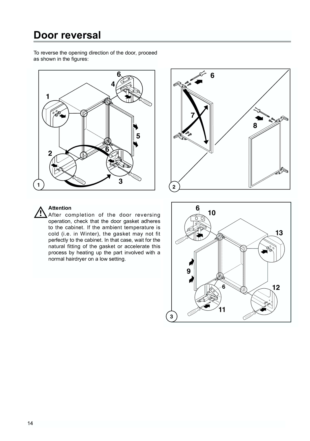 Tricity Bendix TBUF 100 installation instructions Door reversal 