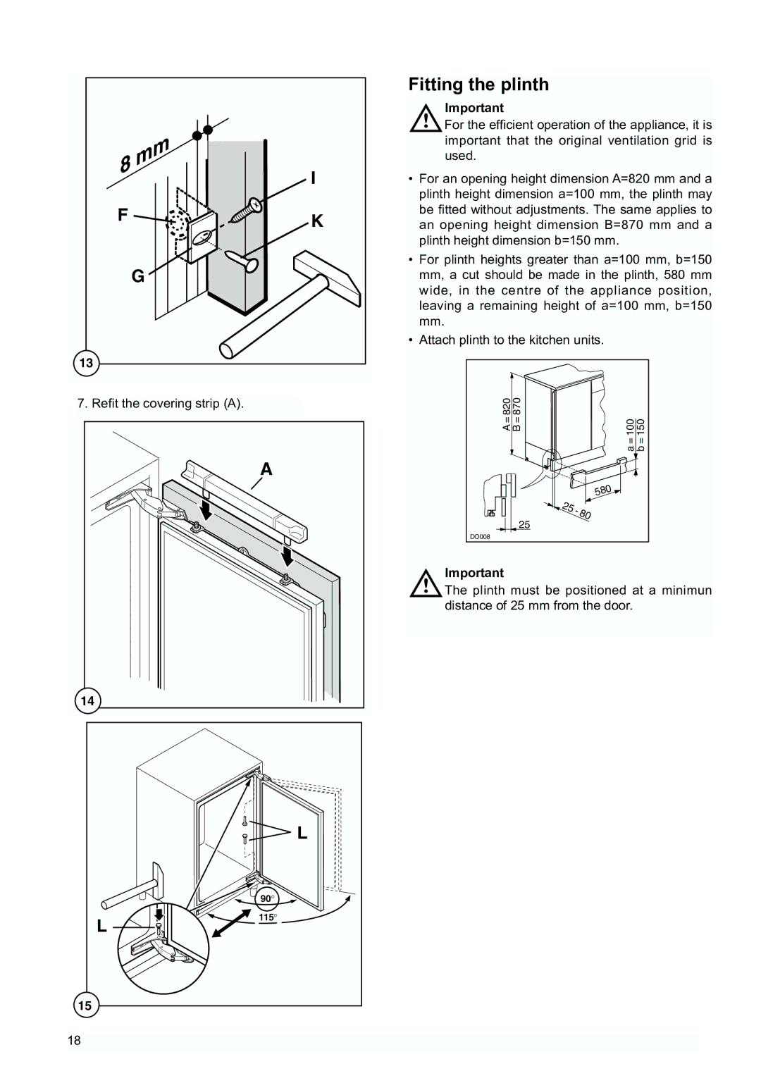 Tricity Bendix TBUF 100 installation instructions Fitting the plinth 