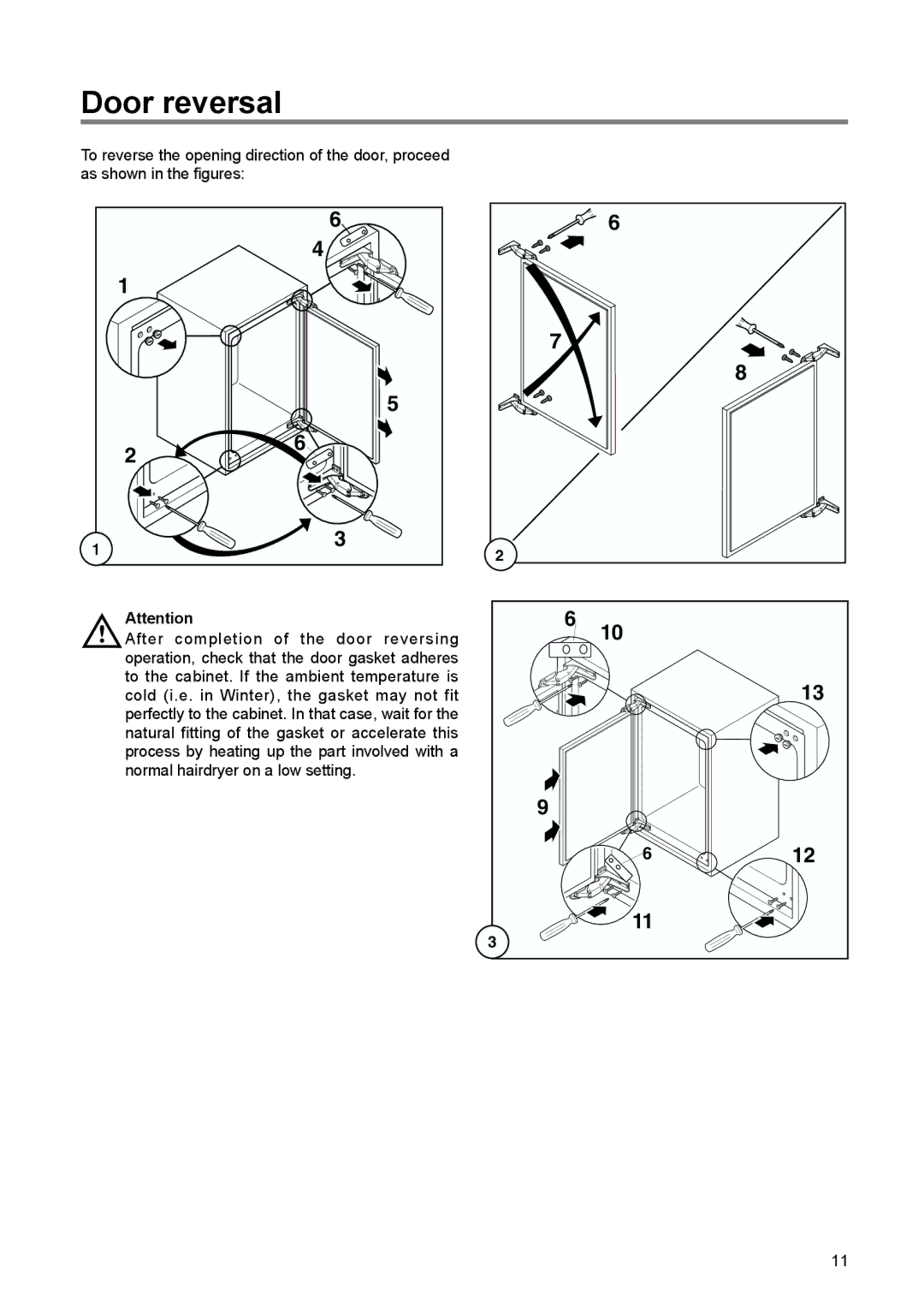 Tricity Bendix TBUL 140 installation instructions Door reversal 