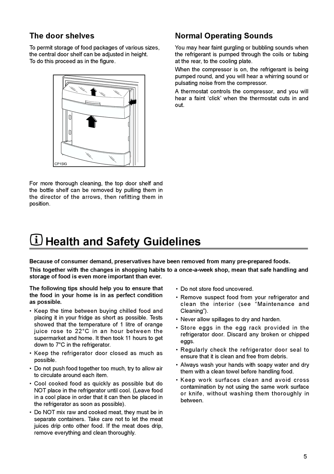 Tricity Bendix TBUL 140 installation instructions Health and Safety Guidelines, Door shelves, Normal Operating Sounds 