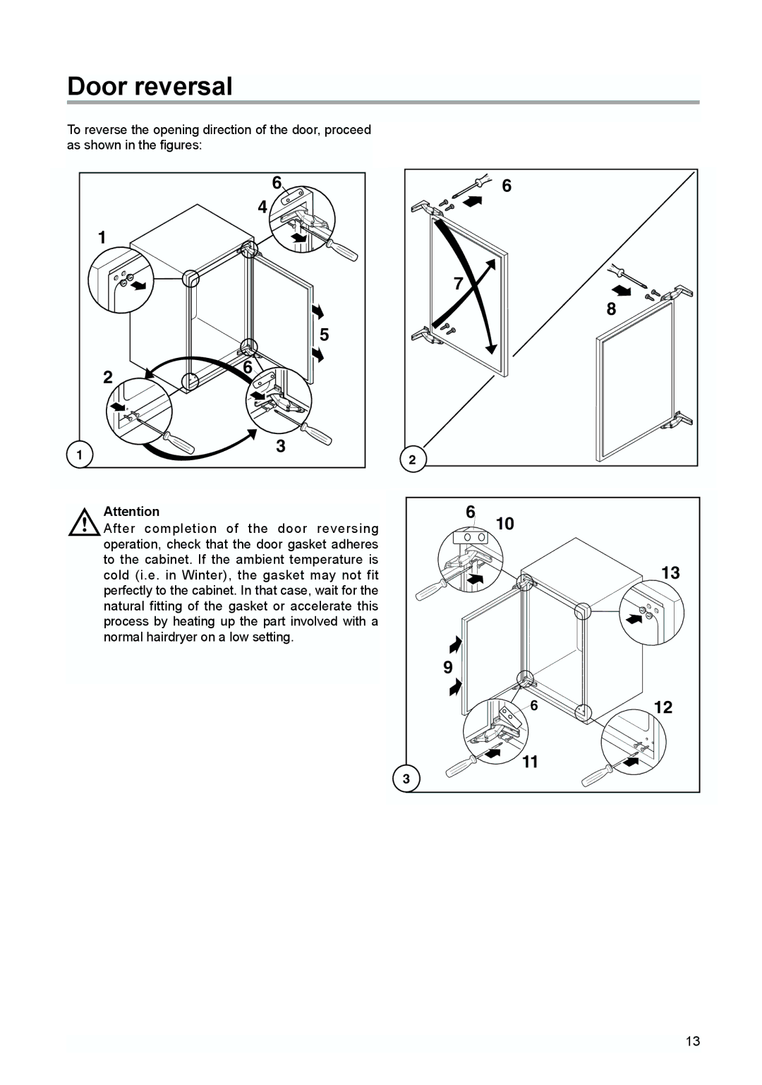 Tricity Bendix TBUR 120 installation instructions Door reversal 