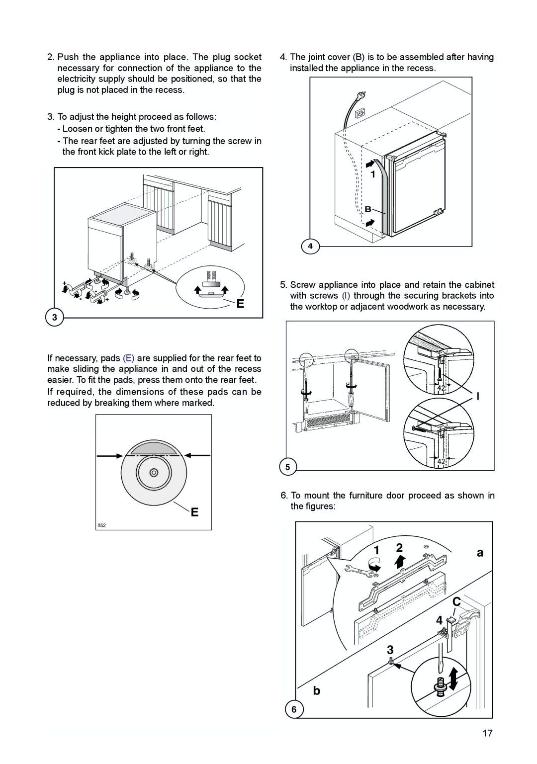 Tricity Bendix TBUR 120 installation instructions To mount the furniture door proceed as shown, Figures 