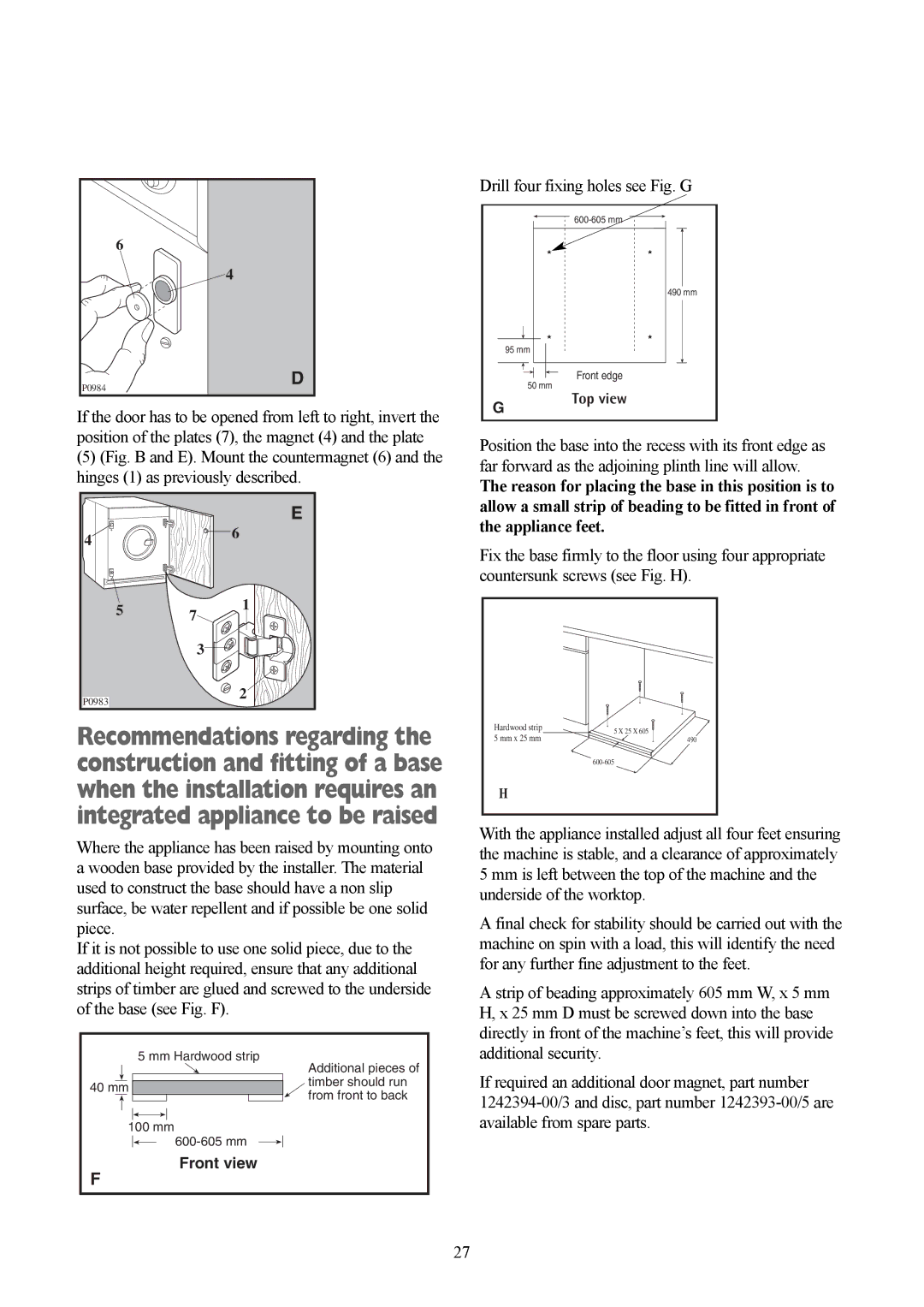 Tricity Bendix TBWM 1110 installation instructions Front view 