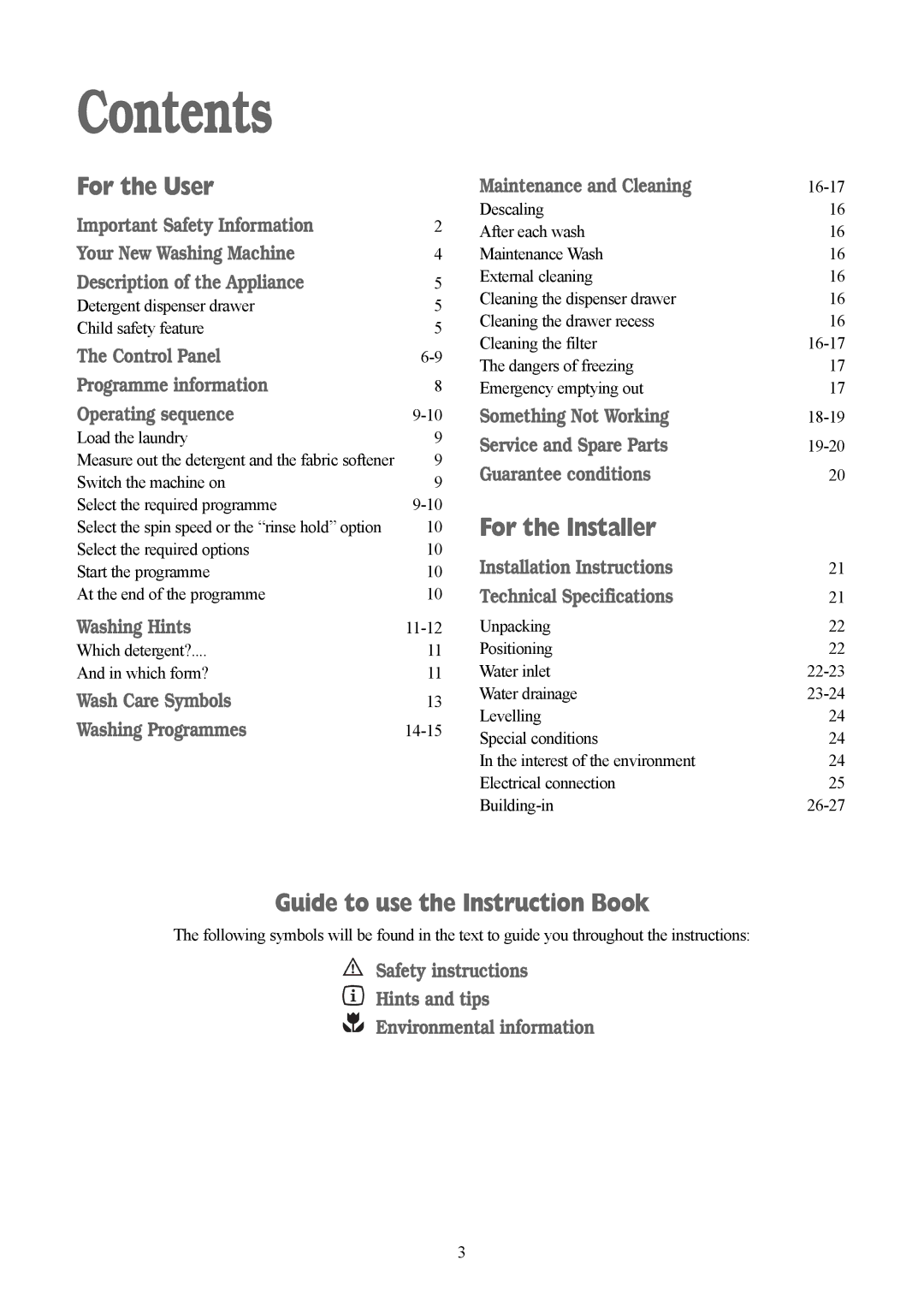 Tricity Bendix TBWM 1110 installation instructions Contents 