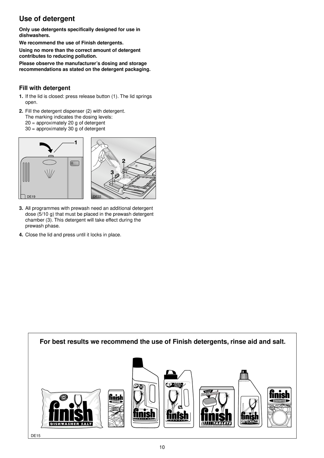 Tricity Bendix TDS 200 manual Use of detergent, Fill with detergent 