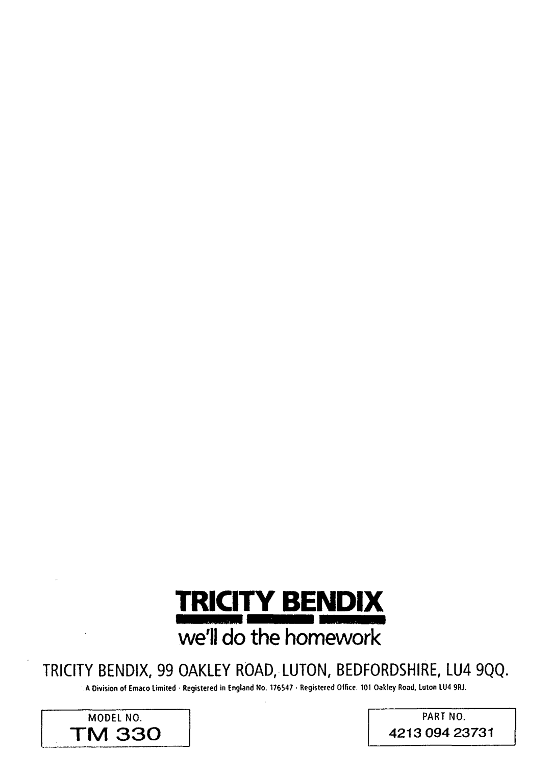 Tricity Bendix TM 330 manual 