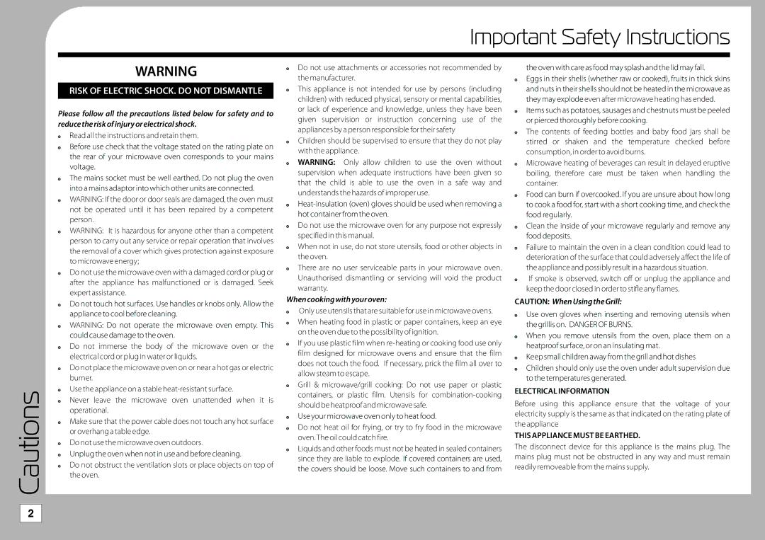 Tricity Bendix TMG209 instruction manual Important Safety Instructions, When cooking with your oven 