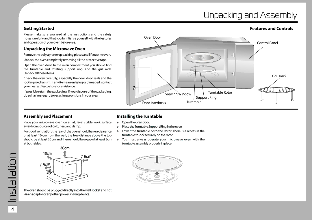 Tricity Bendix TMG209 instruction manual Installation, Unpacking and Assembly, Turntable Rotor 