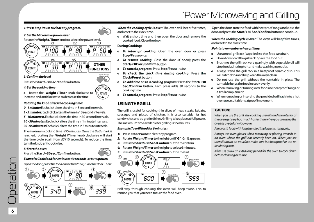 Tricity Bendix TMG209 instruction manual `Power Microwaving and Grilling, Usingthe Grill 