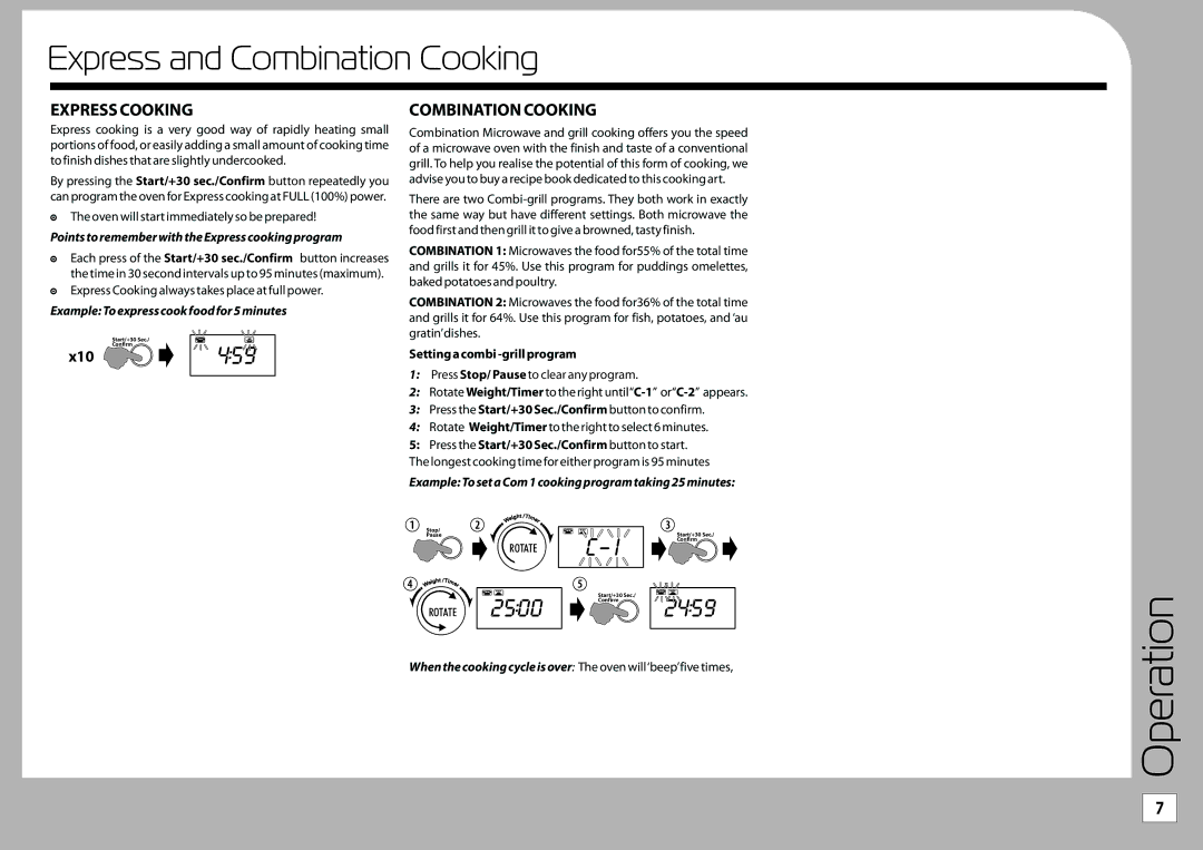 Tricity Bendix TMG209 instruction manual Express and Combination Cooking, Express Cooking 