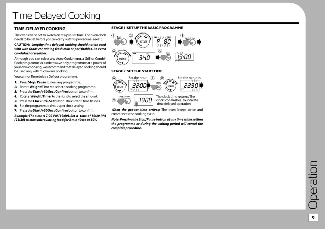 Tricity Bendix TMG209 instruction manual Operation, Time Delayed Cooking, TIME-DELAYED Cooking 