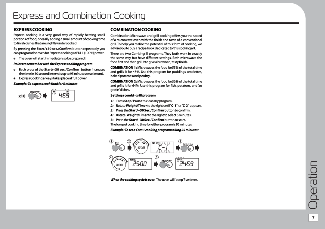 Tricity Bendix TMG209 instruction manual Express and Combination Cooking, 2500, 2459, Express Cooking, Operation 