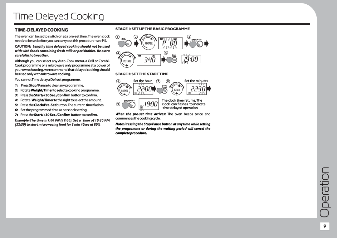 Tricity Bendix TMG209 instruction manual Operation, Time Delayed Cooking, 2200, 2230, i900, Time-Delayed Cooking, p340 