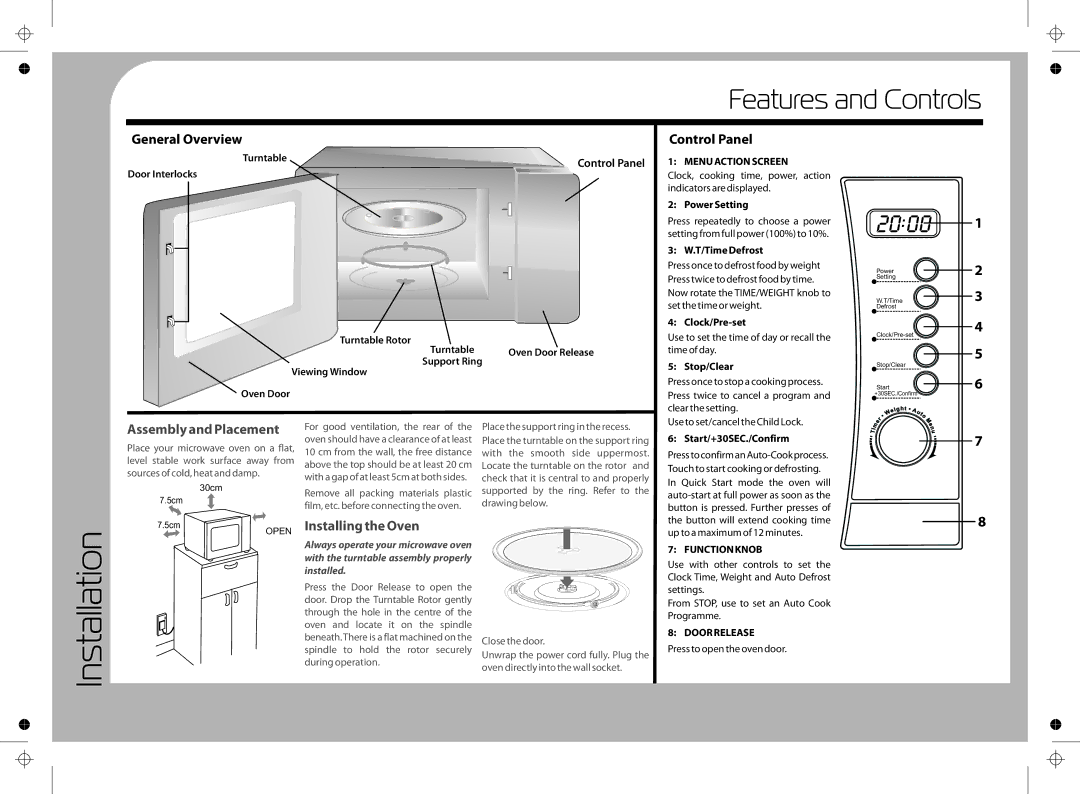 Tricity Bendix TMSS1710 instruction manual Installation, Features and Controls, Assembly and Placement, Installing the Oven 