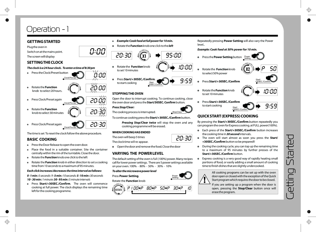 Tricity Bendix TMSS1710 instruction manual Getting Started, Operation 