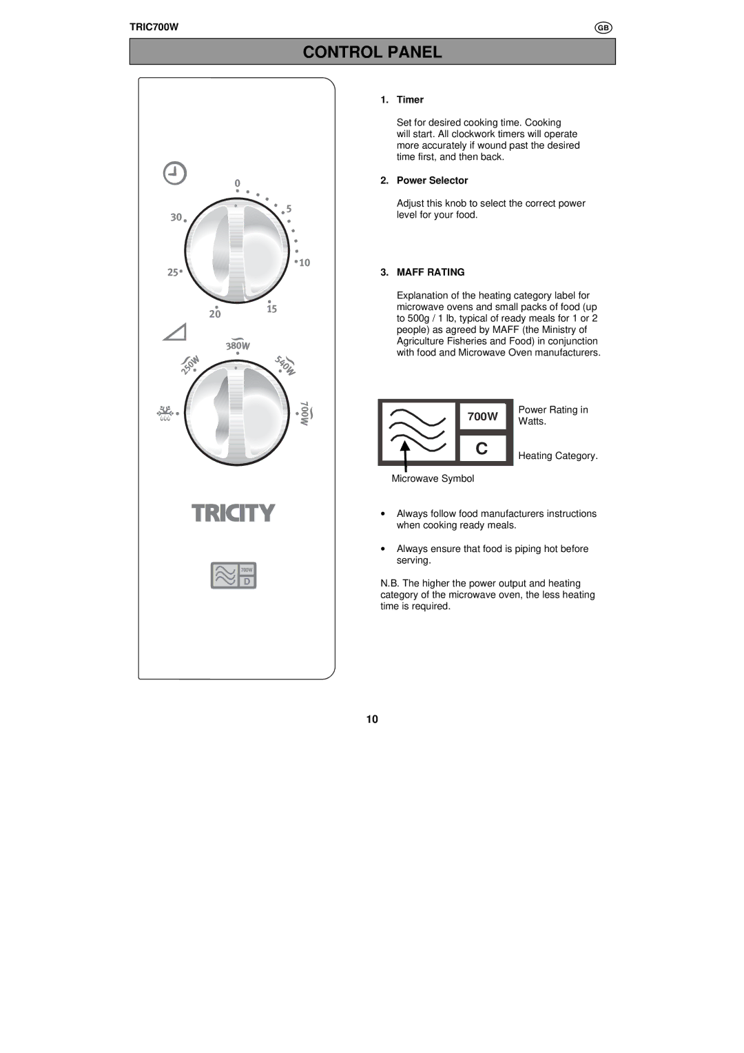 Tricity Bendix TRIC700W installation instructions Timer, Power Selector 