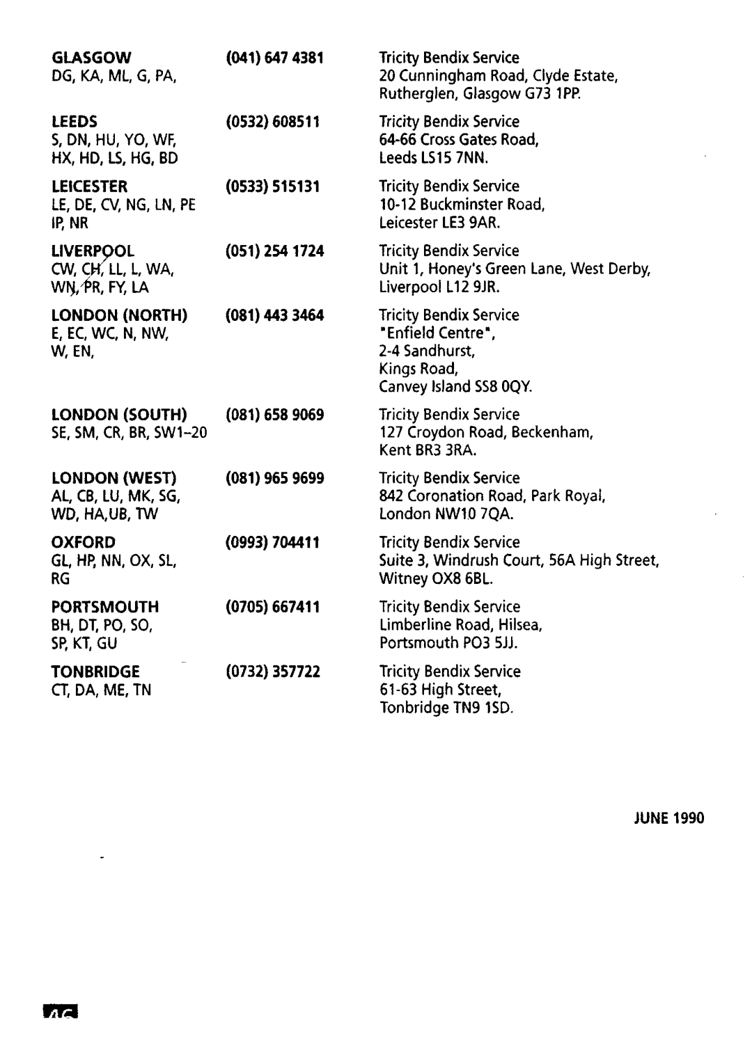 Tricity Bendix U02135 manual 